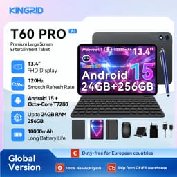 KINGRID T60 Pro Tablet Android 13.4" Android 15 Tablet PC, 120Hz Display, 24GB RAM + 256GB ROM, 10000mAh Battery, Octa-Core Gaming Tablet, 5G WiFi