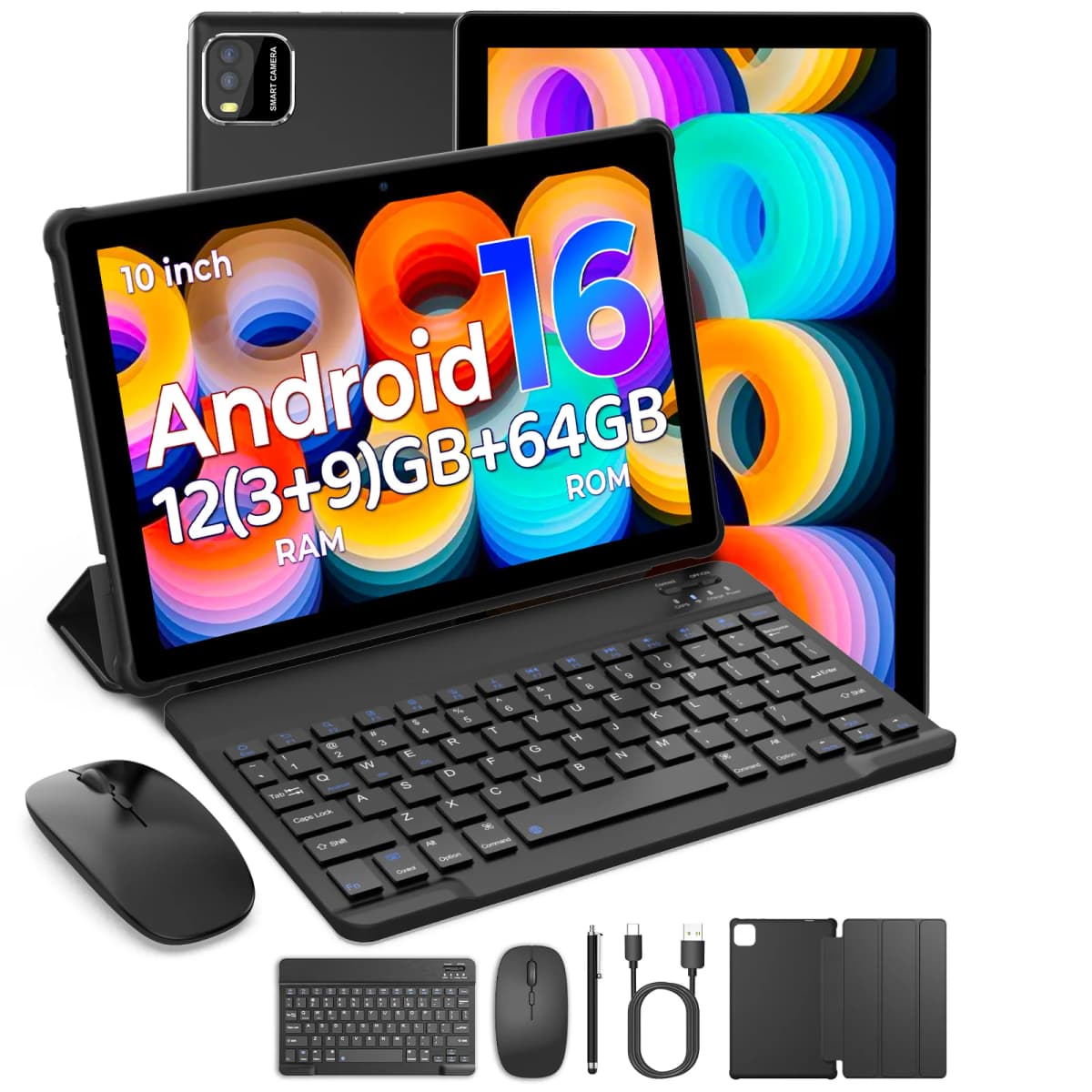2026 Model 10.1-inch Android 16 Tablet Upgraded Quad-core Processor 12GB RAM (3GB+9GB) 64GB ROM Wi-Fi 6 High Performance Tablet