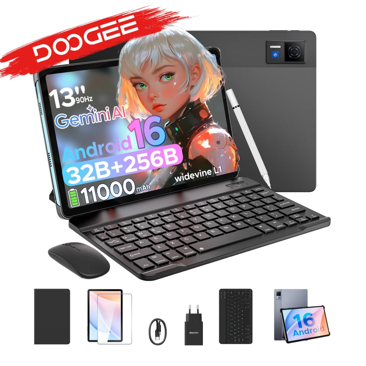 DOOGEE Android 16 U13 2 in 1 Tablet PC 13 inch 32GB(6 + 26) 256GB Gemini AI mAh Battery Widevine L1 stand Tablet PC New