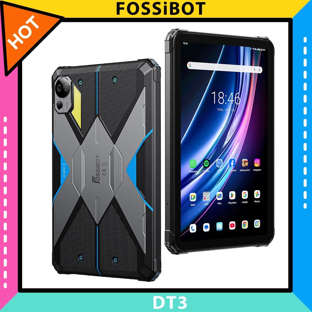 FOSSiBOT DT3 5G Rugged Tablet, Android 15, 10.4 inch 1200x2000 Display, 12GB RAM 256GB ROM, WiFi 6, 21560mAh Battery 66W Fast Charge, 64MP+32MP Camera, LED Flashlight, NFC, GPS/GALILEO/GLONASS/QZSS/BEIDOU/NavIC, Fingerprint & Face ID Unlock