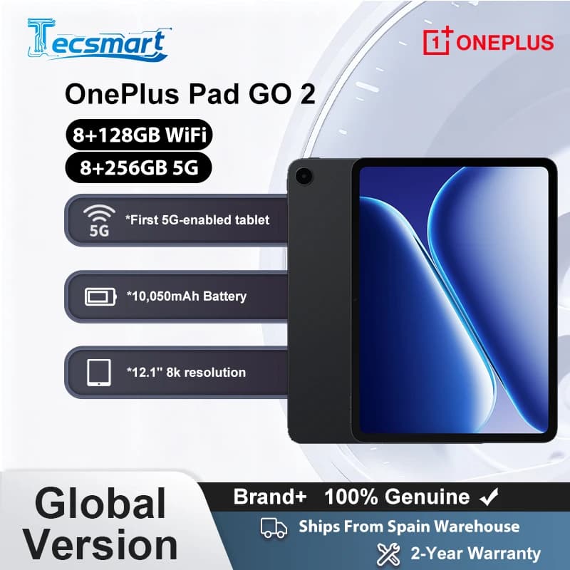 Tablet - OnePlus Pad GO 2 8+128GB WiFi,8+256 5G,12.1 inches 2.8k Display,10,050mAh 33W,OxygenOS 16,Wi-Fi 6,Bluetooth 5.4
