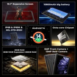 HOTWAV R10 Pro Rugged Tablet 10800mAh Massive Battery 10.1'' HD+ Display Pad Android 14 8GB 256GB 13MP 4G Global Tablet PC