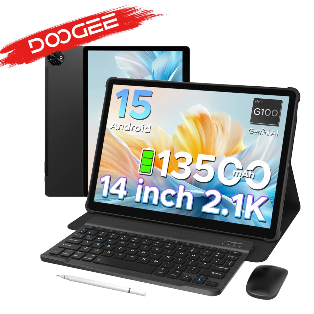 DOOGEE 2 in 1 Tablet PC Tab E3 Max Gmini AI 14" 2.1K Display 13500mAh Battery Android 15 32GB (8+24) 256GB Helio G100 Tablet PC