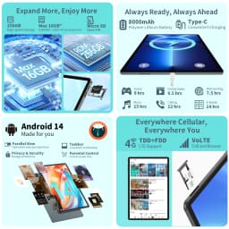 ODEA S11 Tablet 16GB(6GB+10GB) RAM 256GB ROM 11" 1920x1200 IPS T606 8-core Android 14 8000mAh Type-C GPS 4G LTE By Teclast