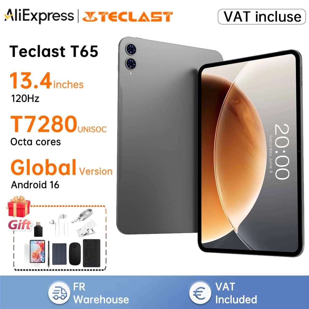 Teclast Android 16 T65 Tablet 13.4" 26GB RAM(6GB+20GB) 128GB ROM 120Hz 1920x120IPS T7280 8-core 4G LTE 8000mAh Type-C GPS 13MP