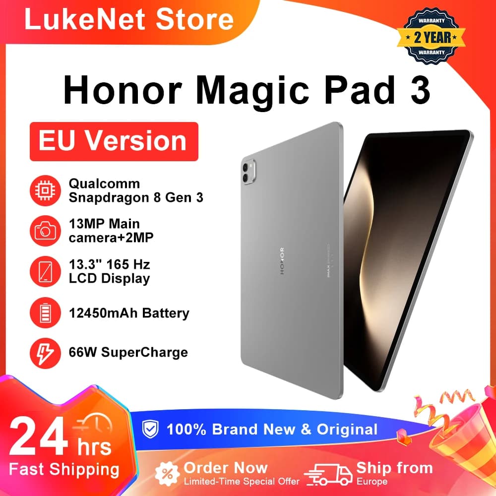 HONOR Magic Pad 3 Tablet Global Version 13.3'' 3K LCD 165Hz Display Pad Snapdragon 8 Gen 3 12450mAh Battery Android 15