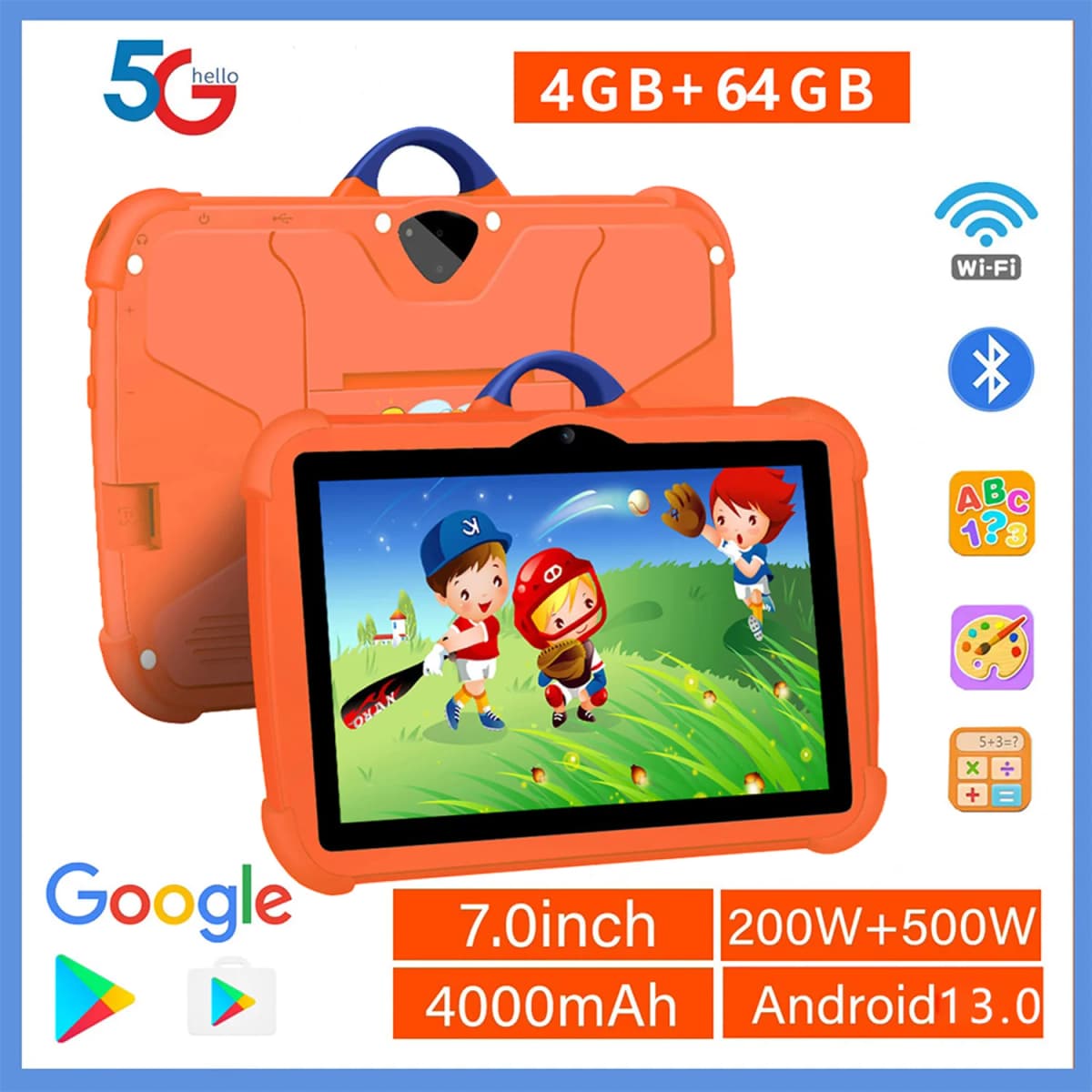 New 5G WiFi 7 Inch Google Tablet For Children Learning Education Kids Tablets Android 13 Quad Core 4GB+64GB Dual Cameras 4000mAh