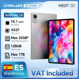 Teclast M50T 2026 10.1-inch IPS Tablet, Gemini AI, Android 16, Max 32GB RAM (4GB+28GB Virtual), 128GB ROM, A537 Octa-Core CPU, 7000mAh Battery, Type-C, Supports microSD up to 1TB & Wi-Fi 6