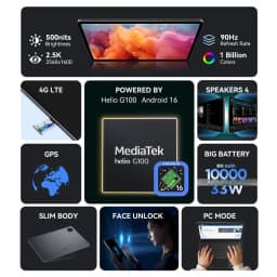 ALLDOCUBE iPlay 70 Pad Pro 12.1'' 2.5K 90Hz Dsiplay MTK G100 16GB RAM 128GB ROM 10000mAh 4G LTE Android 16 Tablet