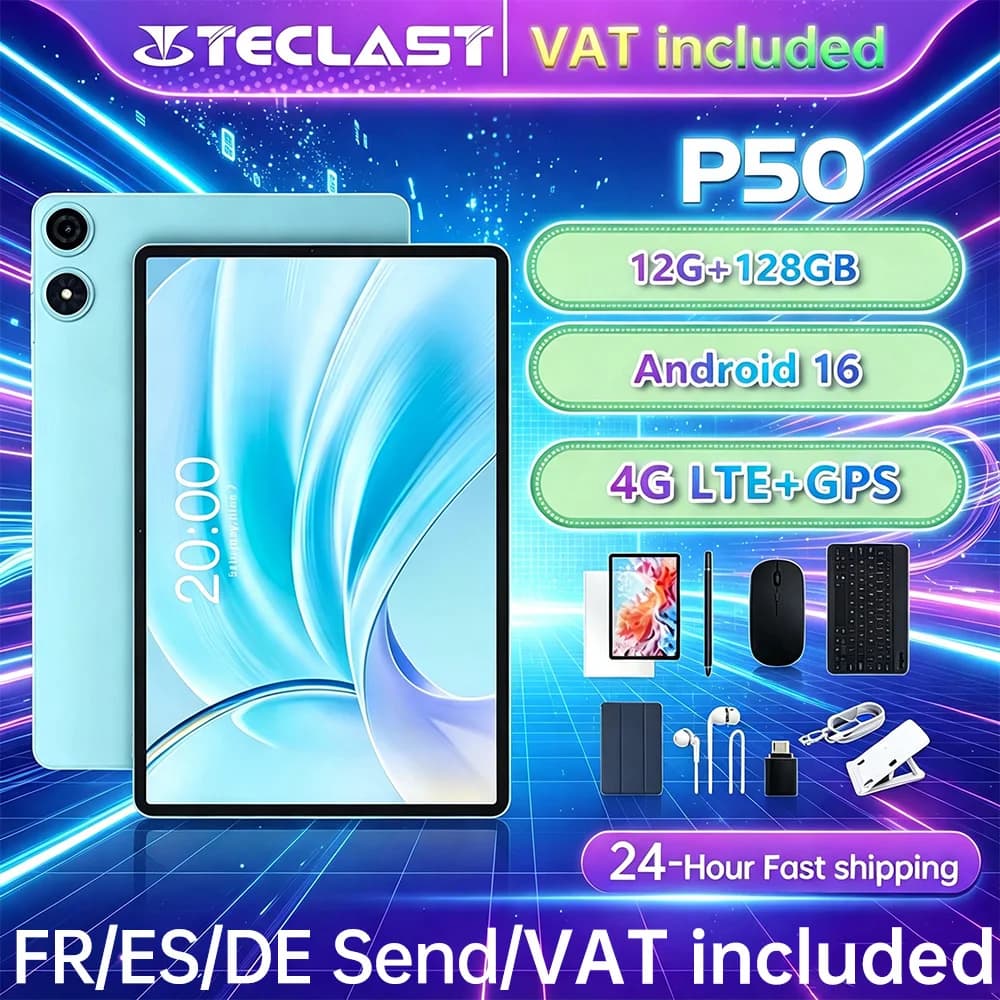 2026 Teclast P50 Tablet 11 Inch HD IPS Display, 12GB RAM(4GB +8GB) 128GB ROM Unisoc T606 Octa Core Processor Android 16 Dual Band WiFi Bluetooth 5.0 7000mAh Type-C 13MP+ 5MP Portable Learning Entertainment Tablet PC For Students Daily Work Video Gaming
