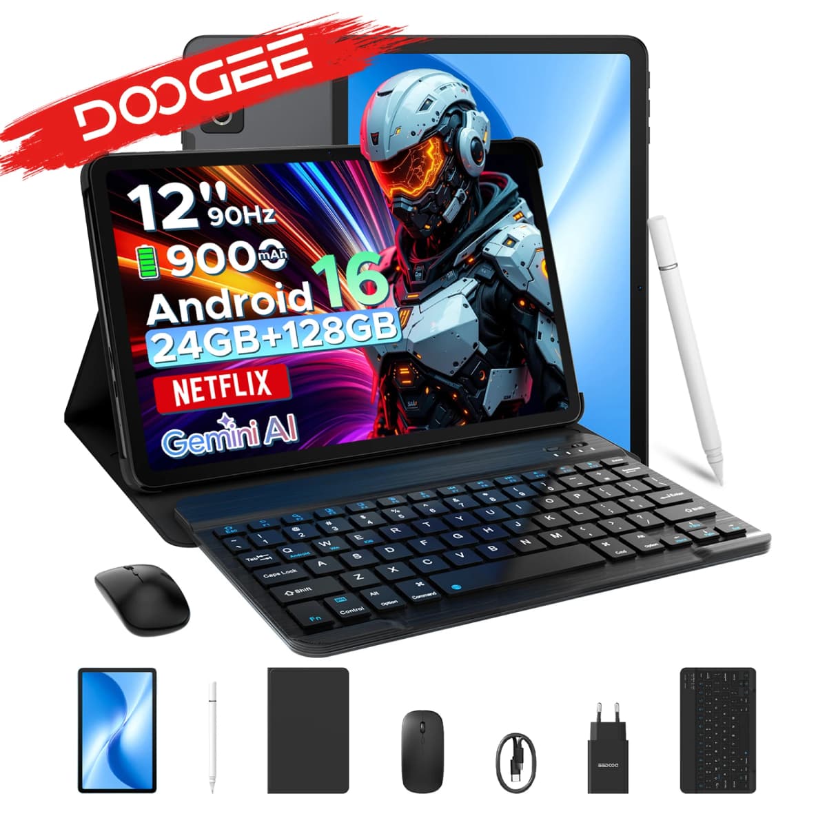 DOOGEE Android 16 U12 2 in 1 Tablet PC 12 inch Gemini AI 24GB(6 + 18) 128GB mAh Battery Widevine L1 bracket Wifi Tablet PC