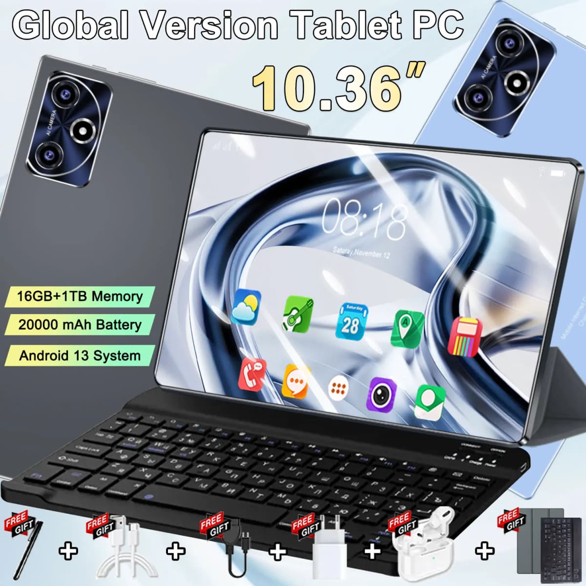 16GB 1TB 20256 Global New 10.36 inch tablet Android 13 14 core 4K HD 5G WIFI Bluetooth WPS 20000mAh tablets