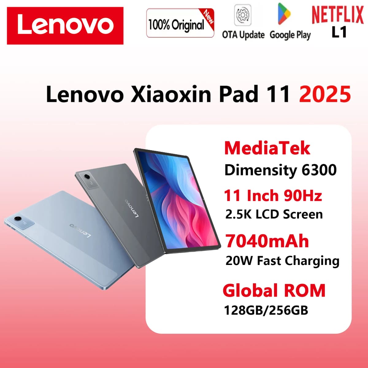 Global ROM Lenovo Xiaoxin Pad 11 2025 Tablet MediaTek Dimensity 6300 11" 2.5K Screen 128GB 256GB ROM 7040mAh WIFI Android Tab