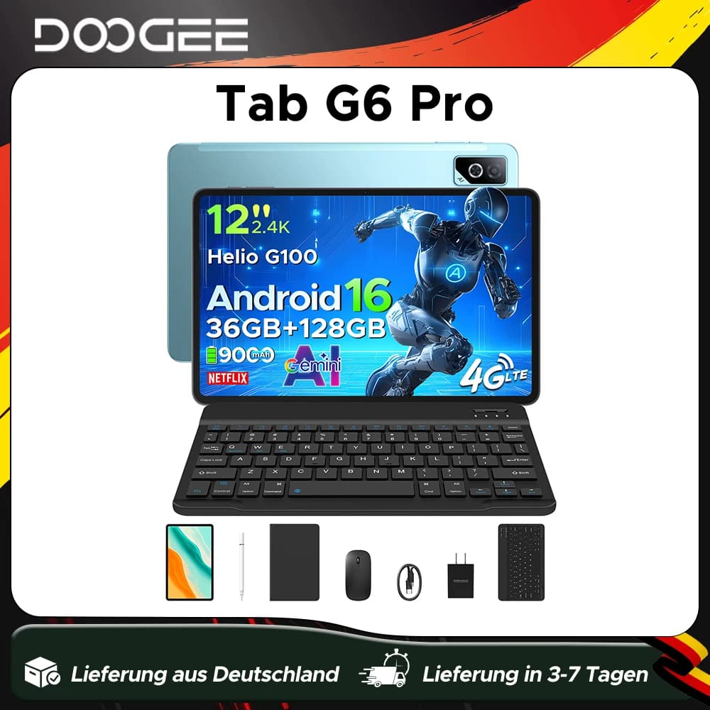 DOOGEE Tab G6 Pro Tablet PC Android 16 Gemini AI 12'' 2K Display 9000mAh Battery 8GB RAM 128GB ROM Ultra-thin Body Smart Pad