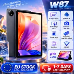 KOOMDIGI Android 16 Tablet 8.68 Inch UHD Incell Screen 1340×800 16GB RAM (6GB+10GB Expand) 128GB ROM 5G WiFi Dual Camera 5000mAh Widevine L1 GPS Google GMS Tablet with Case USB-C Cable Screen Protector