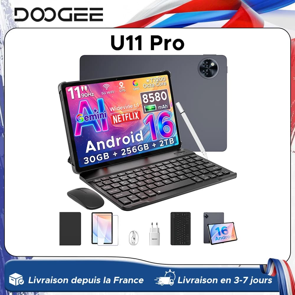 Global Version Doogee U11 Pro Android 16 Tablet 30Gb(6+24) 256Gb 11" Hd 90Hz Display 8580Mah Battery Unisoc T7200 Widevine L1