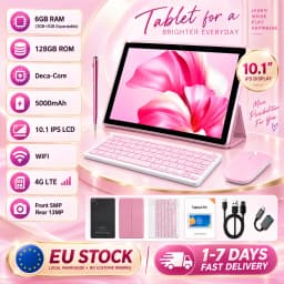 KOOMDIGI T30 PRO 10.1 Inch 2-in-1 Tablet PC Android 6GB RAM 128GB ROM 4G LTE 2.4G+5G WiFi Dual Camera 5MP+13MP with Pink Case Stylus Pen Keyboard Mouse