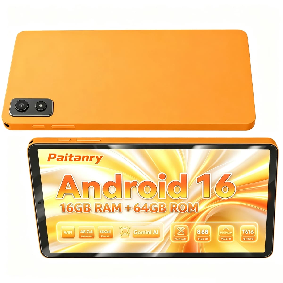 Paitanry Y86 8.7 Inch 4G LTE Phone Call SIM Tablet,Android 16,16GB（4GB+12GB) Virtual RAM,64GB Storage,1TB Expand,Unisco T616,Octa Core,1340x800 HD IPS Screen,90Hz,5000mAh Battery,Dual Camera,2.4G/5G Wifi,Gemini AI,Google Play,GMS Certificated,FACE ID