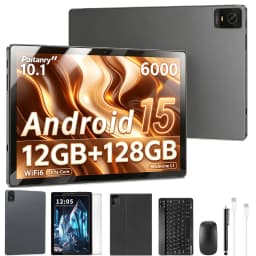 Paitanry 10 Inch Android 15 Tablet PC Octa Core 12GB (6+6GB Expand) RAM 128GB ROM Expand 1TB 6000mAh Battery Dual Band 5GHz WiFi 6 Bluetooth 5.0 5MP+13MP Dual Camera Incell HD Touch Screen Tablet for Study Work Camping Entertainment