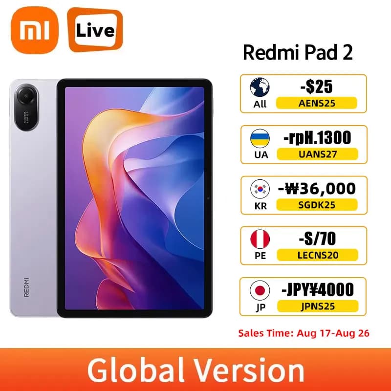 Xiaomi Redmi Pad 2 Global Version Mi Tablet Helio G100-Ultra 11" 2.5K 90Hz Display 9000mAh 18W Fast Charging Xiaomi HyperOS 2