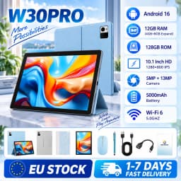 KOOMDIGI W30PRO 10.1 Inch Android 16 Tablet 12GB RAM (4GB+8GB Expand) 128GB ROM 1280×800 IPS 5MP+13MP Dual Camera 5000mAh Tablet PC