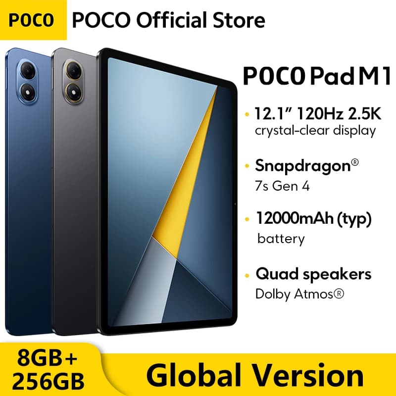 【World Premiere】POCO PAD M1 Global version Tablet Snapdragon 7s Gen 4 12.1" 120Hz 2.5K display 12000mAh 33W Fast charging Pad PC