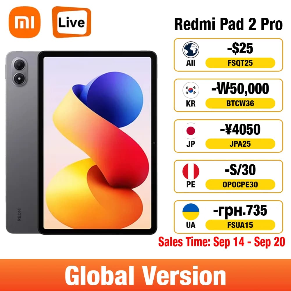 Global Version Xiaomi Redmi Pad 2 Pro Global Version 128GB 256GB Snapdragon 7s Gen 4 Mi Tablets 12000mAh 33W Charging 12.1" 2.5K