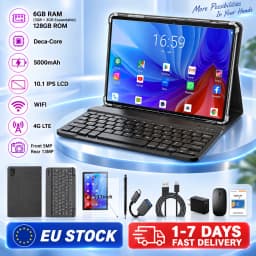 KOOMDIGI 10.1 Inch 2-in-1 T30 PRO Tablet PC with Black Case Android System 6GB RAM 128GB ROM Dual Camera 5MP+13MP 4G LTE 2.4G+5G WiFi Tablet Pad with Stylus Pen Keyboard Mouse