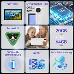 URAO KB1001L 10.1 Inch HD Tablet PC A333 Five-Core Processor Widevine L1 DRM Android 15 20GB(3+17GB) RAM 64GB ROM 5000mAh Battery Front 2MP Rear 5MP Camera All Accessories Kit Kids Study Gaming Streaming Tablet