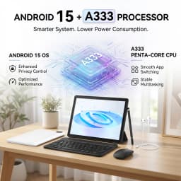 URAO KB1001L 10.1 Inch HD Tablet PC A333 Five-Core Processor Widevine L1 DRM Android 15 20GB(3+17GB) RAM 64GB ROM 5000mAh Battery Front 2MP Rear 5MP Camera All Accessories Kit Kids Study Gaming Streaming Tablet