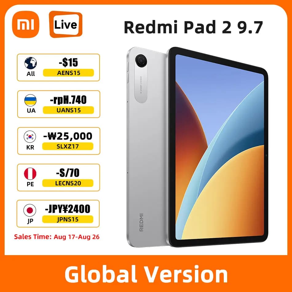 Xiaomi Redmi Pad 2 9.7 Global Version 120Hz 2048 X 1280 Display Snapdragon 6s 4G Gen 2 7600mAh Massive Battery 18W Fast Charging