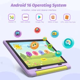 URAO KB1016 10.1 Inch Kids Tablet PC 20GB RAM 64GB ROM Android 16 IPS HD 800*1280 Display 5000mAh Children Learning Tablet Support TF Card 1TB Expand Back To School Educational Kids Tablet Purple & Blue