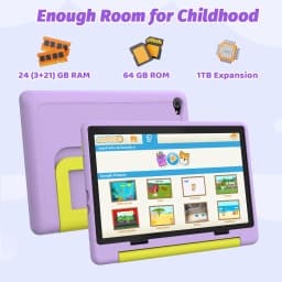 URAO KB1016 10.1 Inch Kids Tablet PC 20GB RAM 64GB ROM Android 16 IPS HD 800*1280 Display 5000mAh Children Learning Tablet Support TF Card 1TB Expand Back To School Educational Kids Tablet Purple & Blue