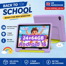 URAO KB1016 10.1 Inch Kids Tablet PC 20GB RAM 64GB ROM Android 16 IPS HD 800*1280 Display 5000mAh Children Learning Tablet Support TF Card 1TB Expand Back To School Educational Kids Tablet Purple & Blue