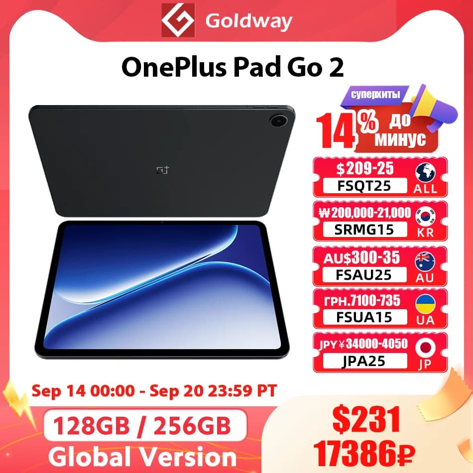 OnePlus Pad Go 2 Global Version Tablet 12.1" 120Hz 2.8K Display Dimensity 7300-Ultra 10050mAh Battery 128GB 256GB Android Tablet