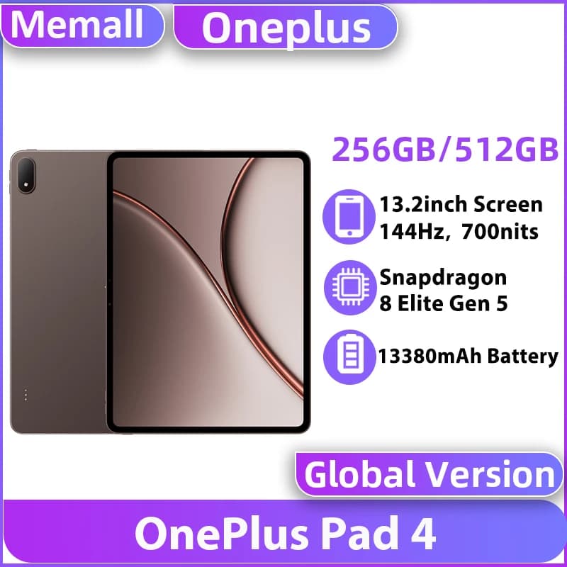 Original OnePlus Pad 4 Global Version Snapdragon 8 Elite Gen 5 13380mAh 13.2" 144Hz Screen Wi-Fi 7 256GB 512GB ROM Tablet