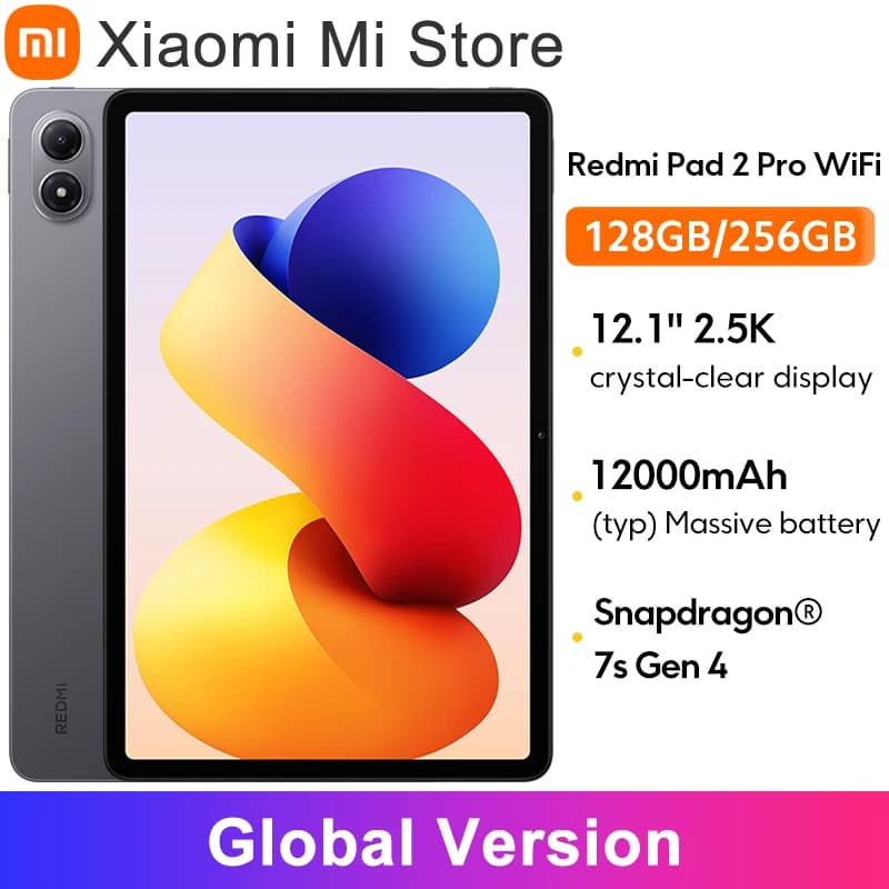 Xiaomi Redmi Pad 2 Pro Global Version 12.1" 2.5K crystal-clear display 12000mAh 33W fast charging Snapdragon 7s Gen 4