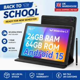 10.1 Inch Android 15 Tablet PC 24GB RAM 64GB ROM Octa Core Tablet with Widevine L1 WiFi Tablet for Students Back to School UK Stock