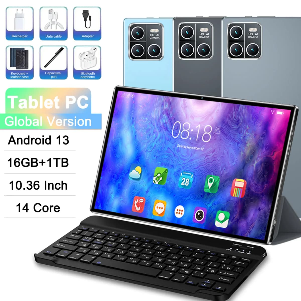 10.36 Inch HD Screen 5G Tablet PC Android 13 16GB RAM 1TB ROM 12000mAh Dual SIM Global Version Android Tablet With Keyboard For Office Gaming