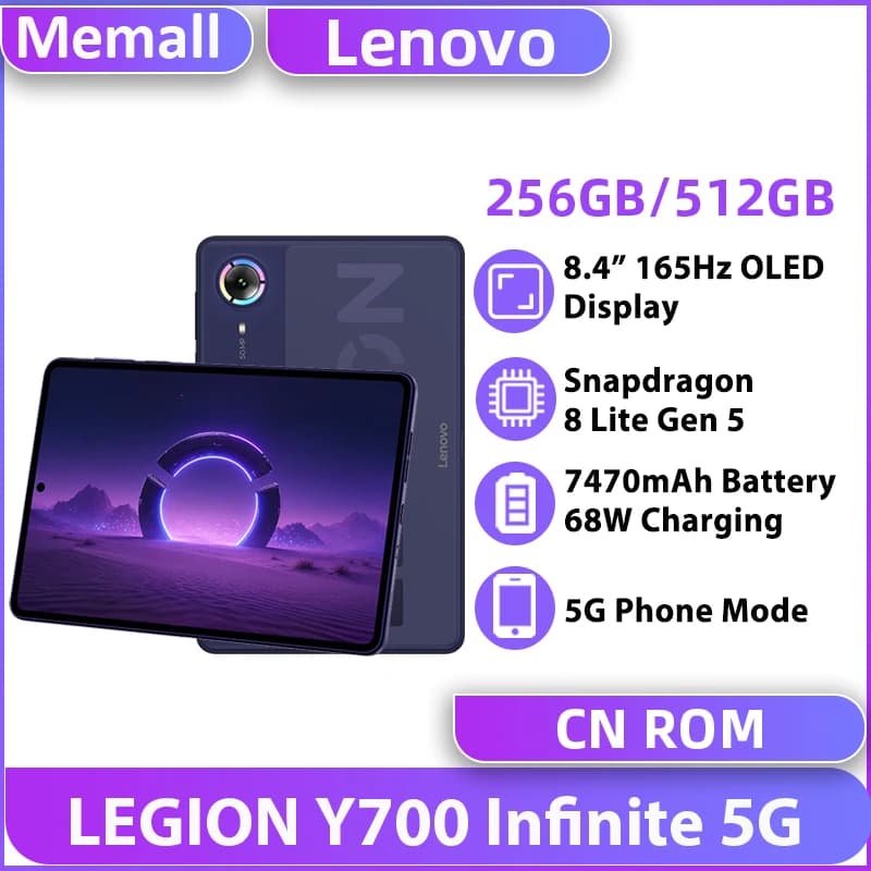 Original Lenovo Legion Y700 Infinite 5G Phone Mode Tablet 8.4" Display Snapdragon 8 Elite Gen 5 Android Gaming Pad 65W Charging