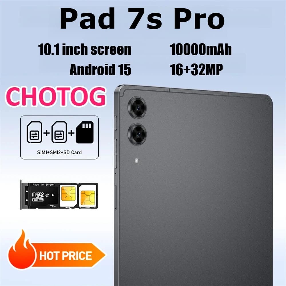CHOTOG Pad 7s Pro Tablet Android Tab PC 10.1 Inch 16+32MP Face Unlocked 5G Dual SIM 10000mAh Long Battery Wifi GPS Global Version Tablets With Keyboard Laptop
