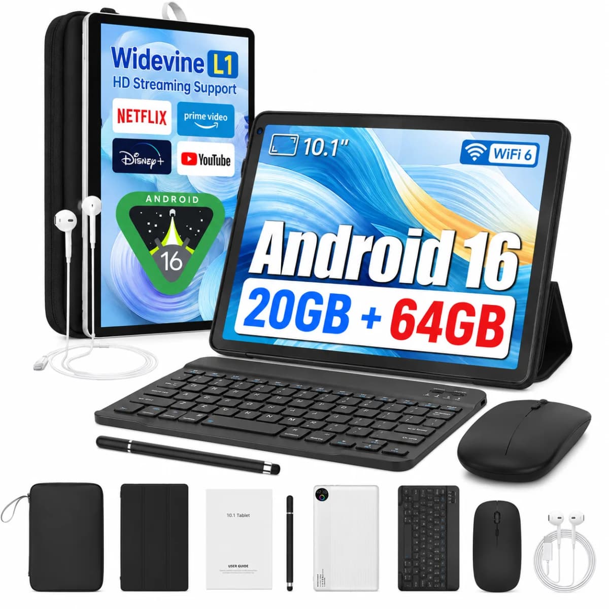 10.1 Inch Laptop‑Style Tablet PC Tablet Android 16 20GB(3+17 Virtual) RAM 64GB ROM A333 5‑Core HD LCD 5000mAh 2 Optional Packages Complete Set With Keyboard Mouse Stylus Earphone Storage Bag Option