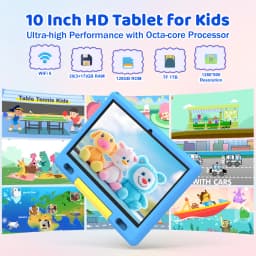 URAO KT1026 10.1 Inch Kids Octa Core Tablet PC Widevine L1 Certified Android 15 20GB(3+17GB Virtual) RAM 128GB ROM 5000mAh HD 1280*800 Screen Pink Blue Purple 3 Colors Children Learning Tablet TF 1TB Expand Streaming Education Tablet