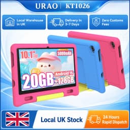 URAO KT1026 10.1 Inch Kids Octa Core Tablet PC Widevine L1 Certified Android 15 20GB(3+17GB Virtual) RAM 128GB ROM 5000mAh HD 1280*800 Screen Pink Blue Purple 3 Colors Children Learning Tablet TF 1TB Expand Streaming Education Tablet
