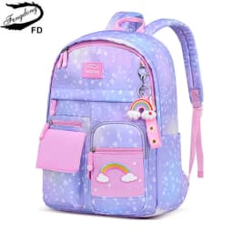 Kawaii Pink Purple Elementary School Backpack for Girls Cute Rainbow Student Bookbag Primary School Girl SchoolBag Children Gift