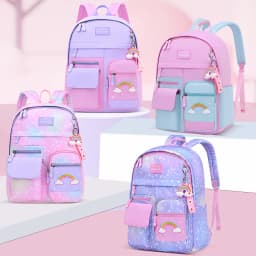 Kawaii Pink Purple Elementary School Backpack for Girls Cute Rainbow Student Bookbag Primary School Girl SchoolBag Children Gift