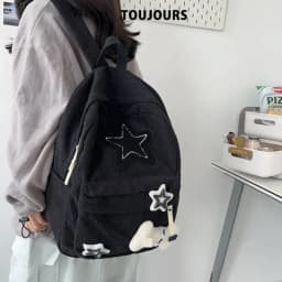 Y2K Girls Star Pattern Laptop Backpack Teen Student Large Capacity School Bookbag Corduroy Rucksack Double Strap Shoulder Bag