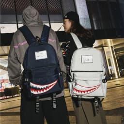 Fashion Large Back Packs for Girls Boys Black Waterproof School Backpacks Woman Shark Print Travel Bags Mochilas Escolar