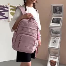 Girls School Bag With Pendant Nylon Backpack Travel Rucksack Multi Pockets Waterproof Casual Simple Style Schoolbag for Teenager