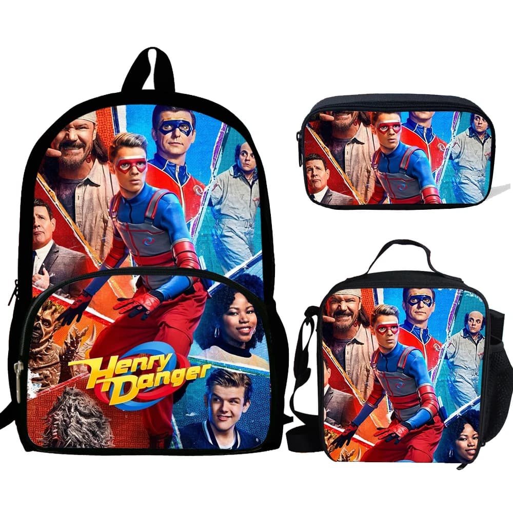 3Pcs/Set Henry Danger Printed School Bags fashion Backpack Teenagers Boys Girls Bookbag Mochila casual backpack